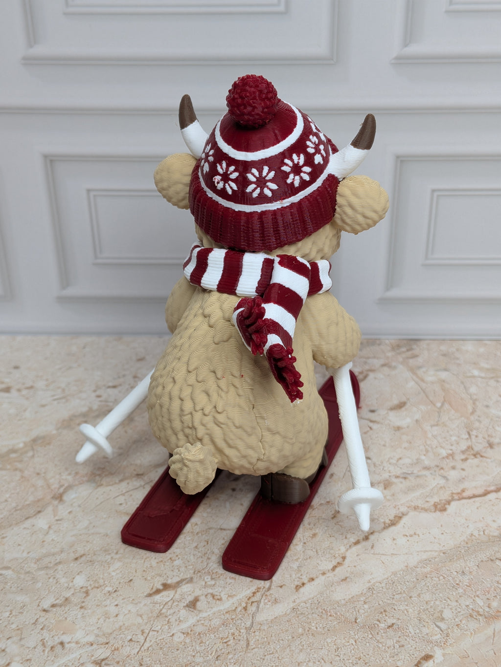 4" Skiing Highland Cow Figurine 3D Printed Winter Skier Christmas Tiered Tray Decor