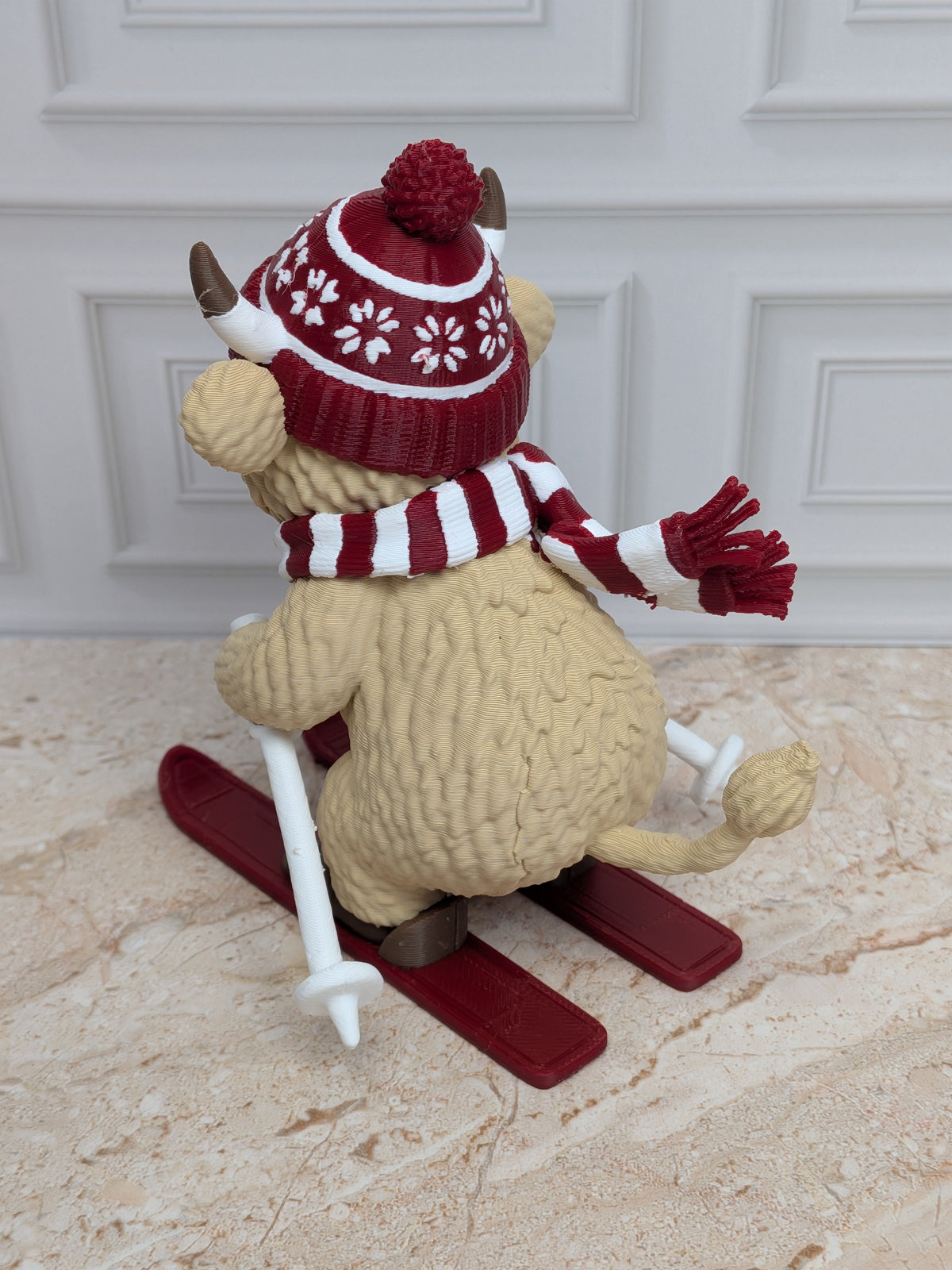 4" Skiing Highland Cow Figurine 3D Printed Winter Skier Christmas Tiered Tray Decor