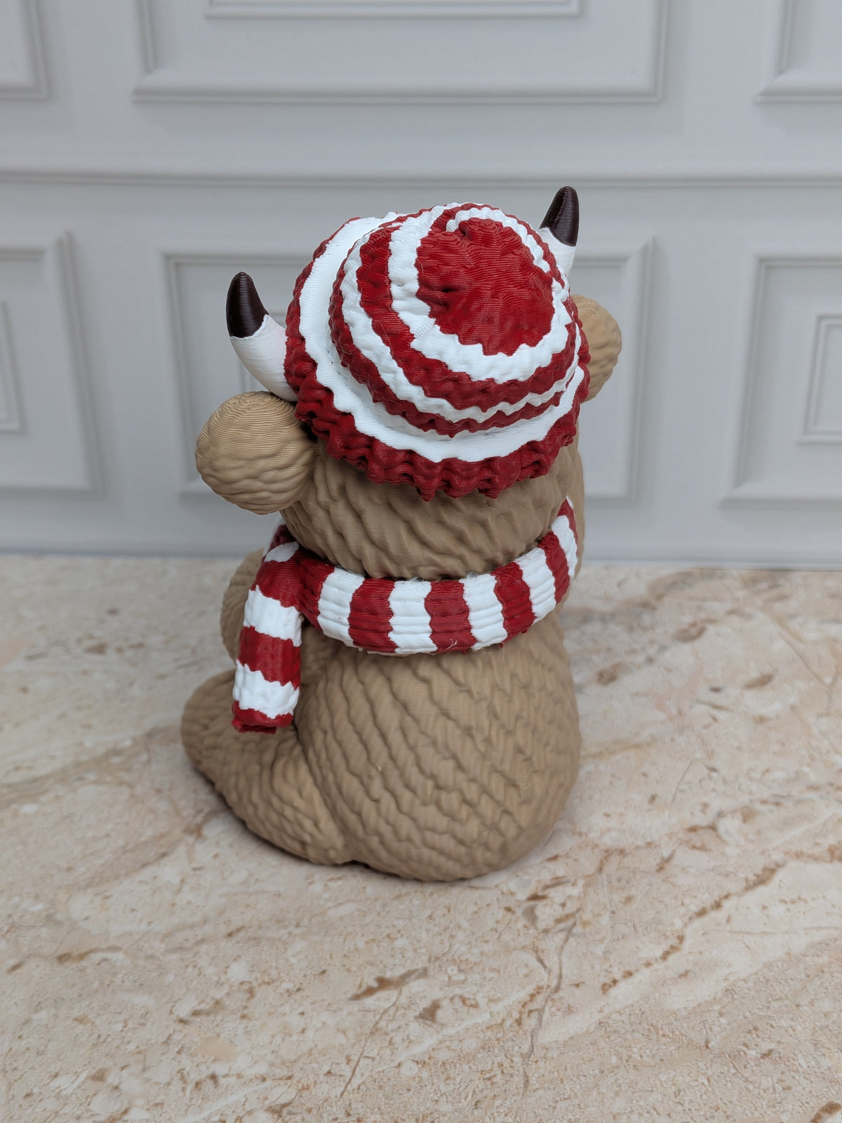 4" Snowball Highland Cow Figurine 3D Printed Winter Fight Christmas Tiered Tray Decor