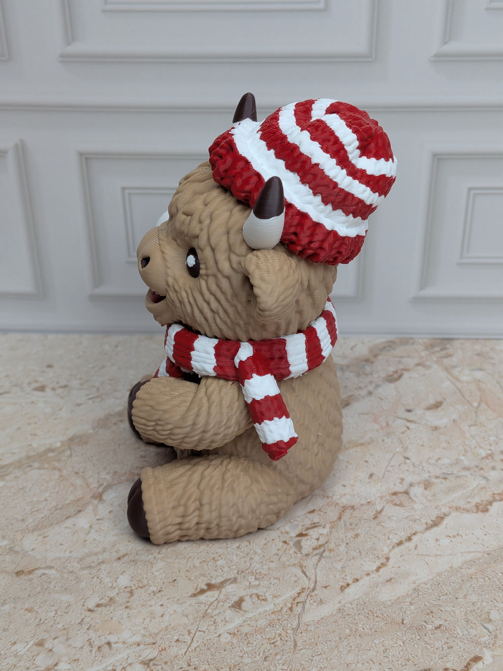 4" Snowball Highland Cow Figurine 3D Printed Winter Fight Christmas Tiered Tray Decor
