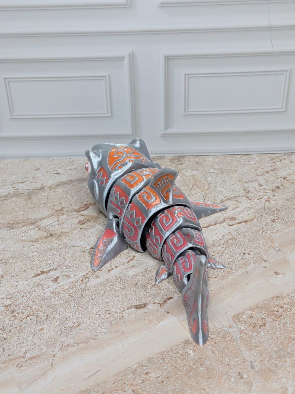 6" Flexi Tattooed Shark Figurine 3D Printed Articulated Tribal Predator Fidget Desk Toy