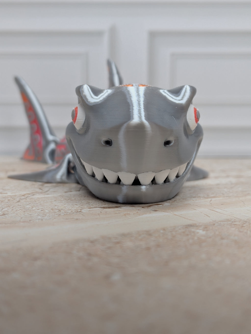 6" Flexi Tattooed Shark Figurine 3D Printed Articulated Tribal Predator Fidget Desk Toy