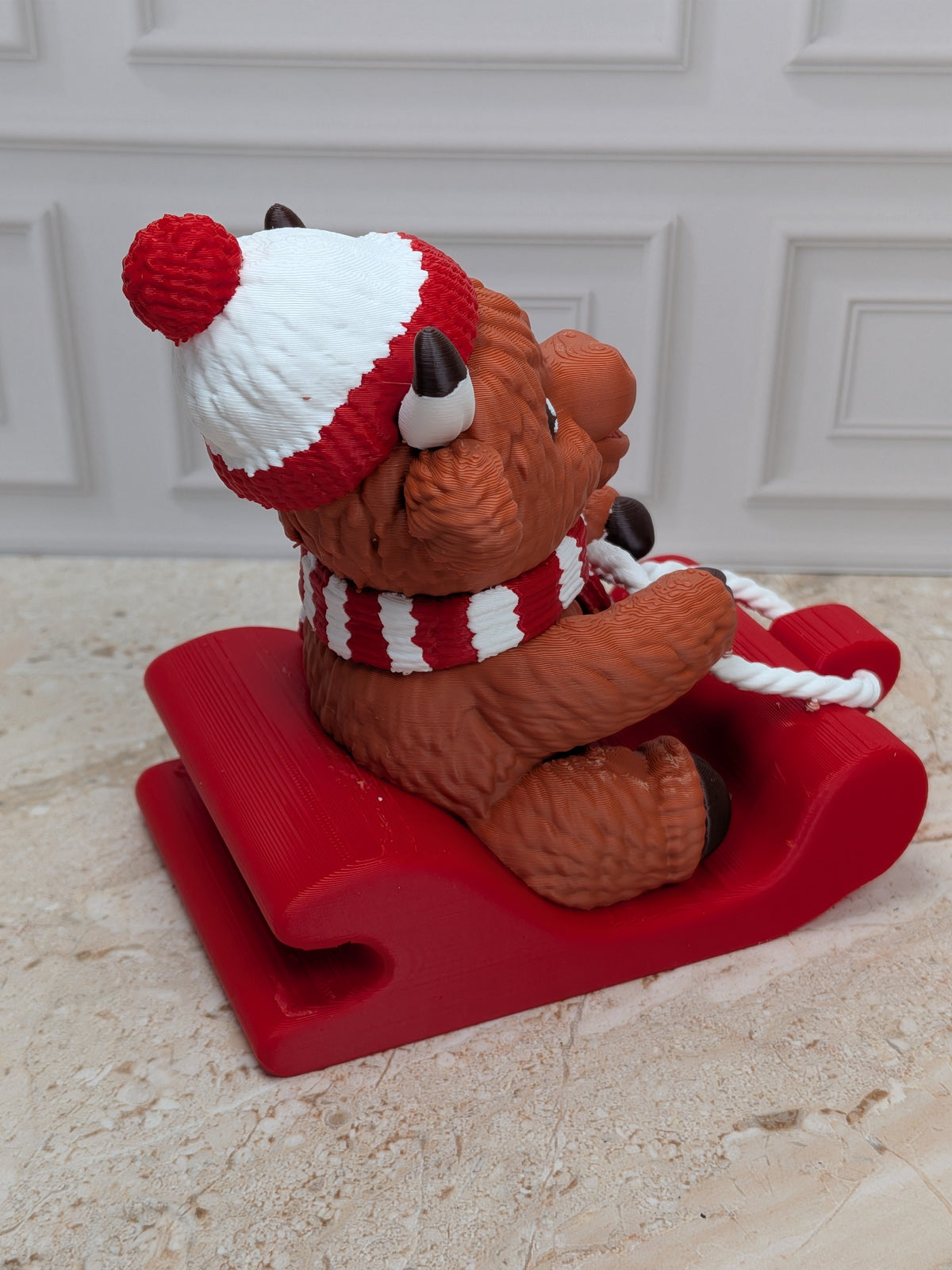 4" Sledding Highland Cow Figurine 3D Printed Toboggan Christmas Tiered Tray Decor