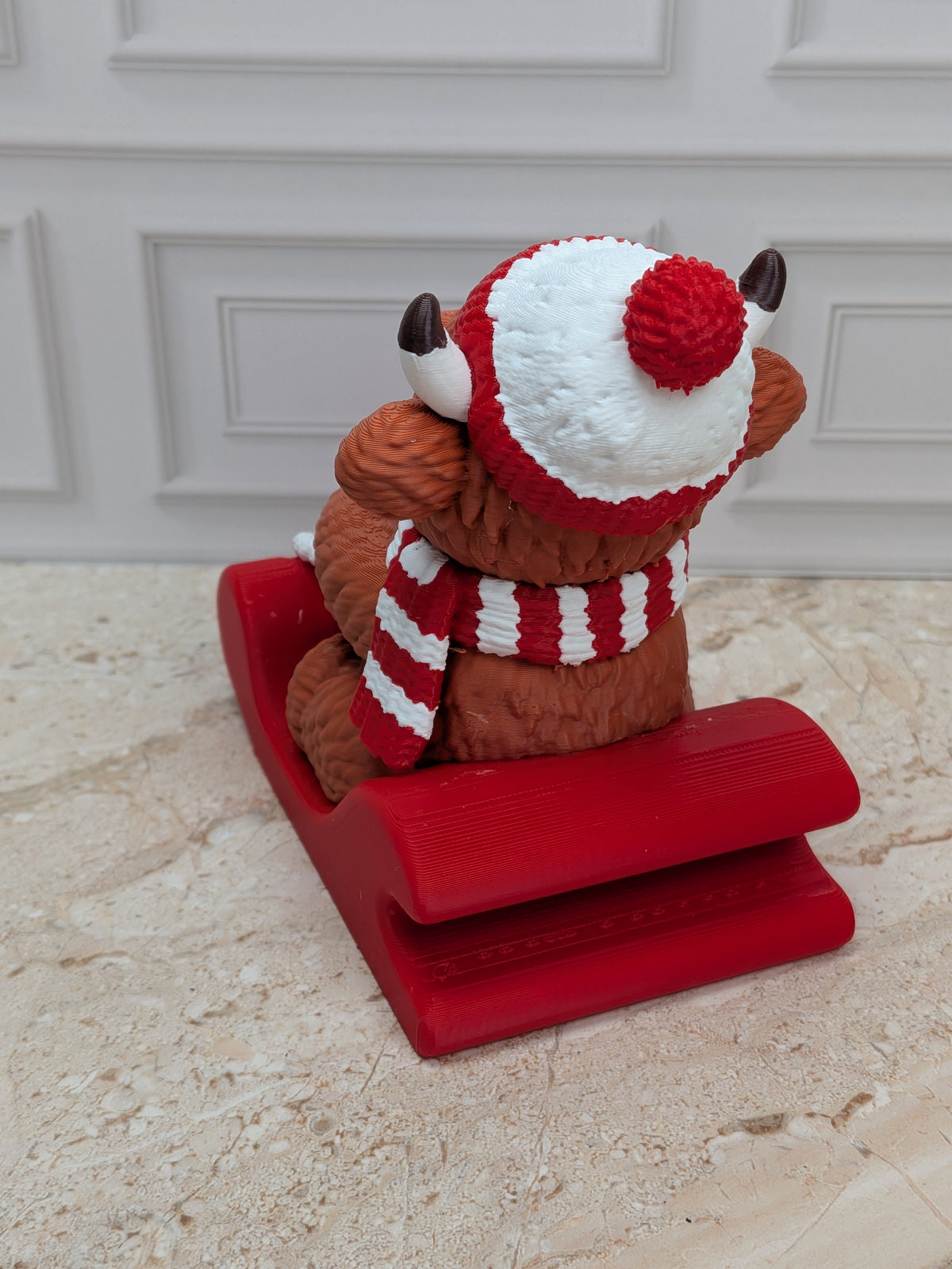 4" Sledding Highland Cow Figurine 3D Printed Toboggan Christmas Tiered Tray Decor