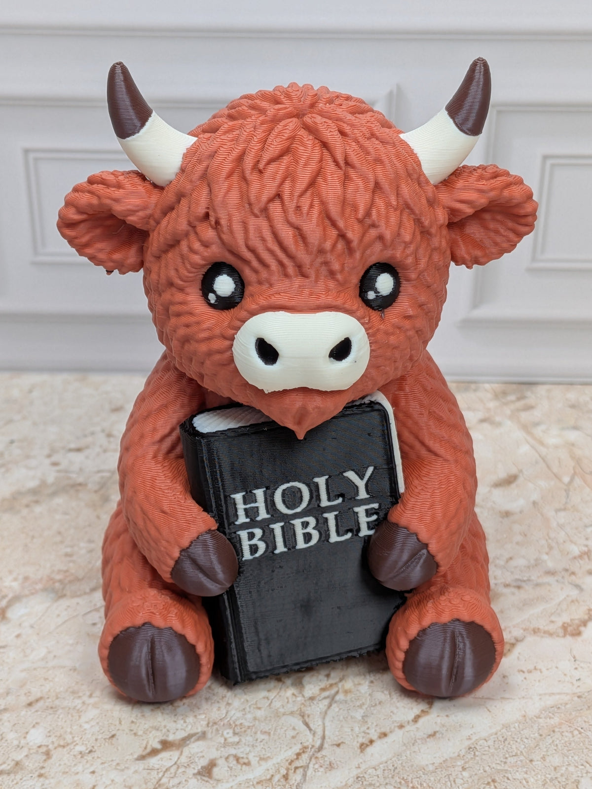 4" Holy Bible Highland Cow Figurine 3D Printed Christian Scripture Desk Decor Gift