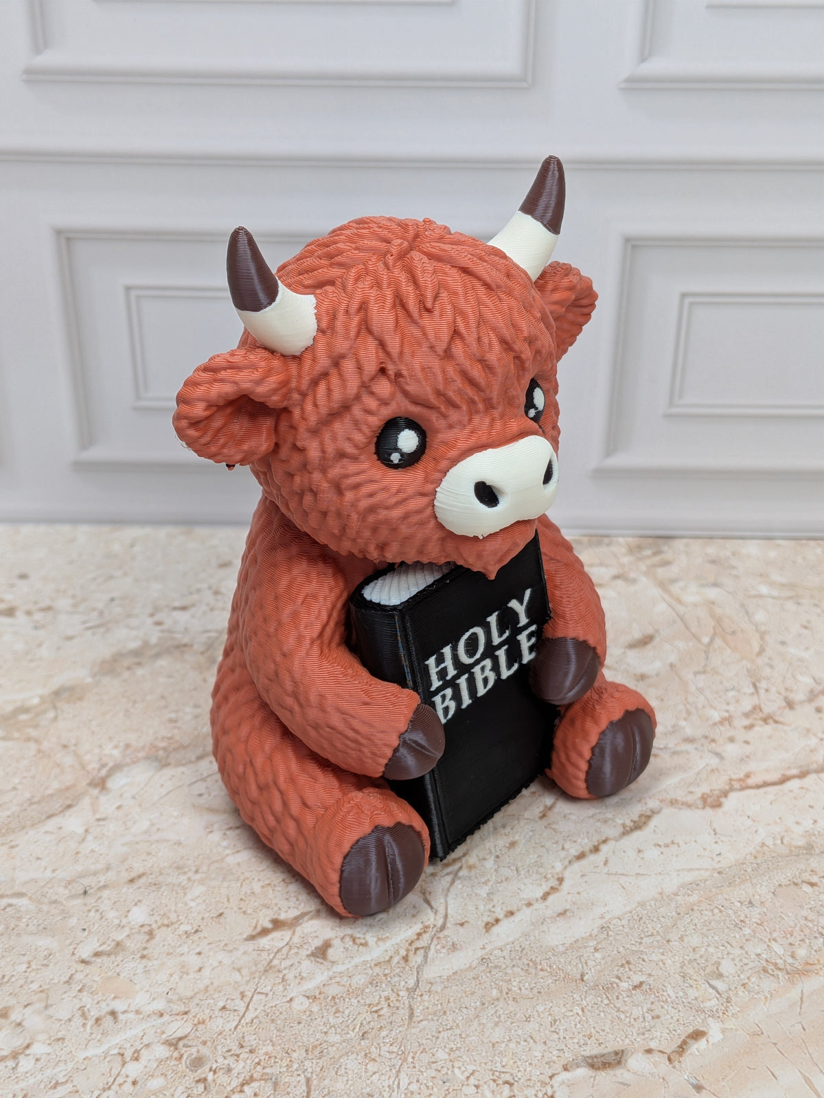 4" Holy Bible Highland Cow Figurine 3D Printed Christian Scripture Desk Decor Gift