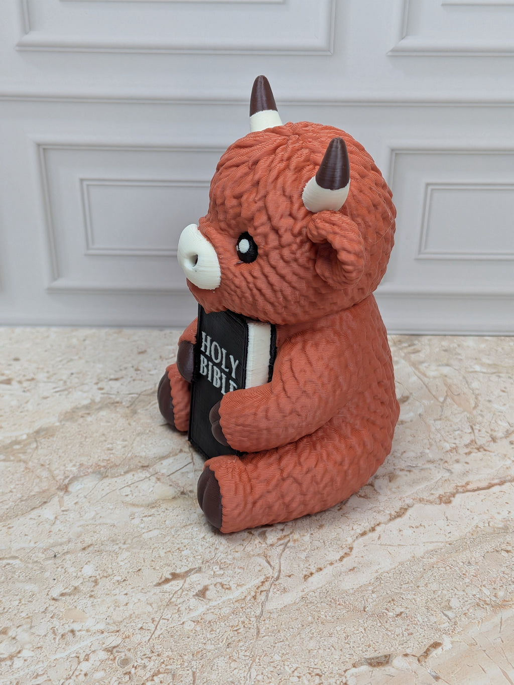 4" Holy Bible Highland Cow Figurine 3D Printed Christian Scripture Desk Decor Gift