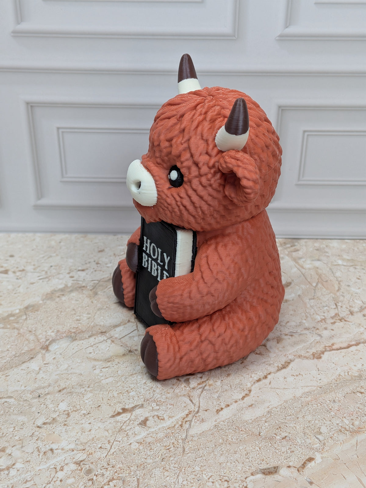 4" Holy Bible Highland Cow Figurine 3D Printed Christian Scripture Desk Decor Gift