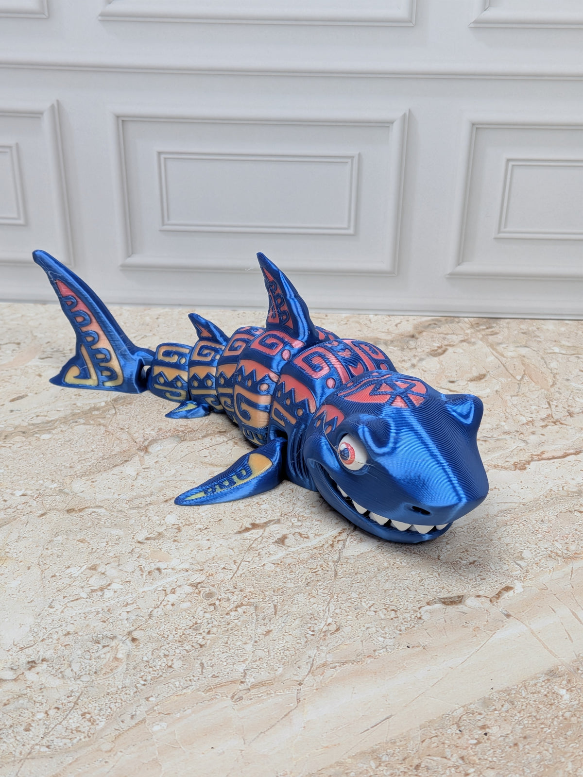 6" Flexi Tattooed Shark Figurine 3D Printed Articulated Tribal Predator Fidget Desk Toy