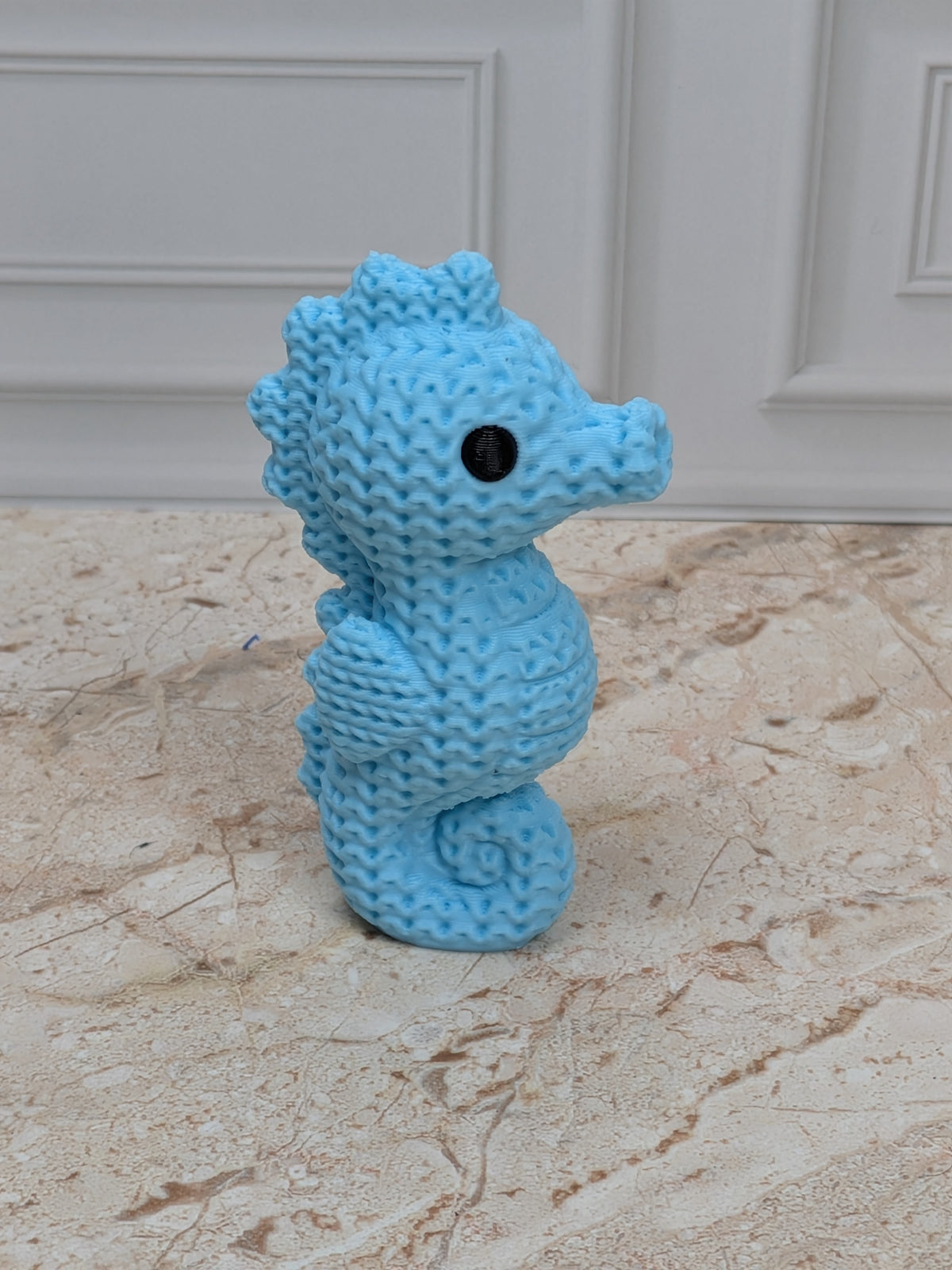 2.5" Faux Crochet Seahorse Figurine 3D Printed Knit Ocean Animal Desk Pet Coastal Decor