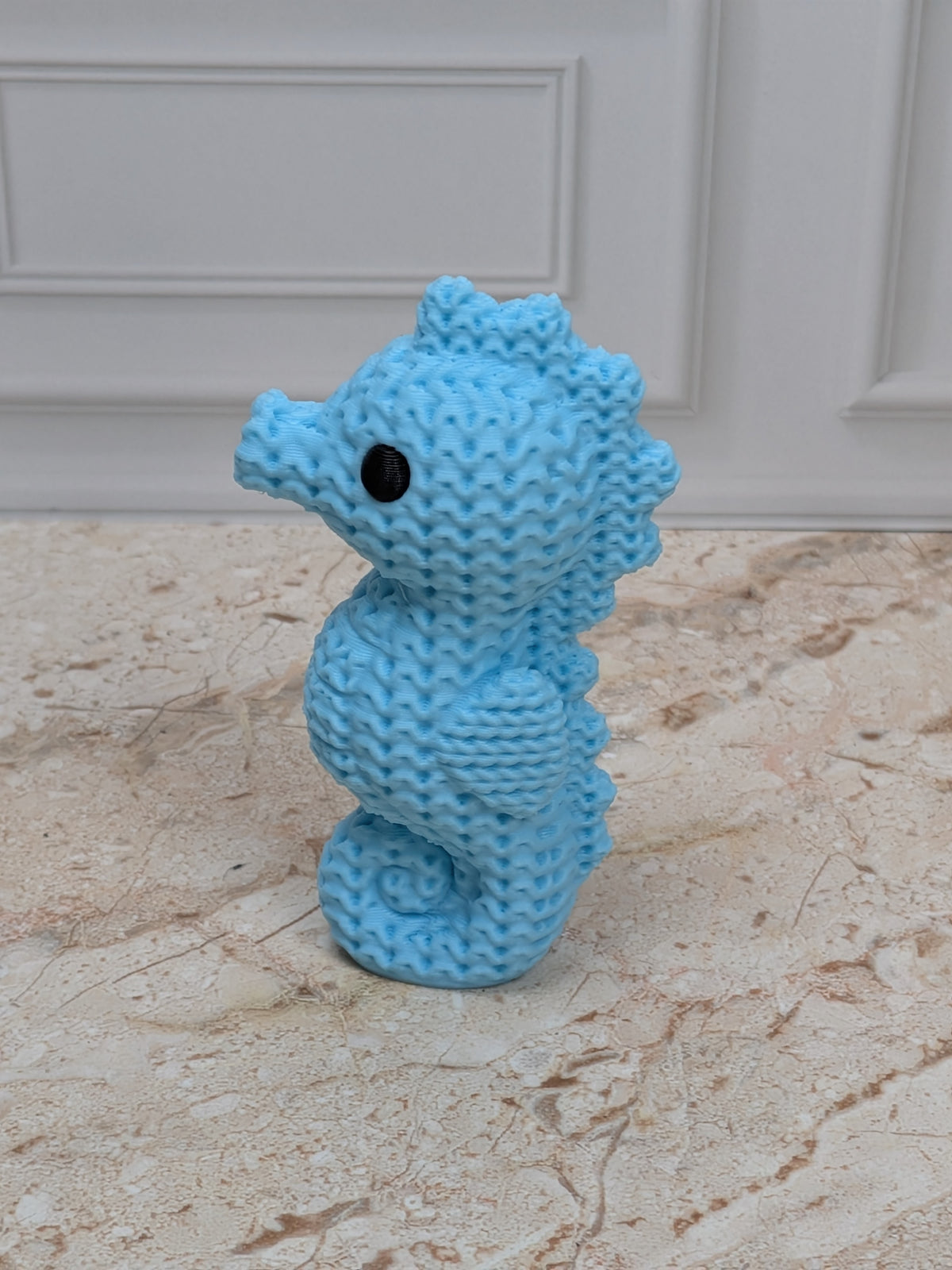 2.5" Faux Crochet Seahorse Figurine 3D Printed Knit Ocean Animal Desk Pet Coastal Decor