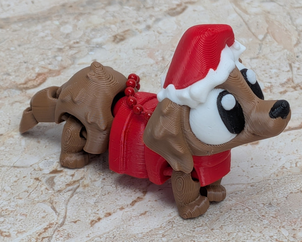 Flexi Santa Dachshund Keychain Buddy 3D Printed Articulated Weiner Dog Holiday Desk Pet