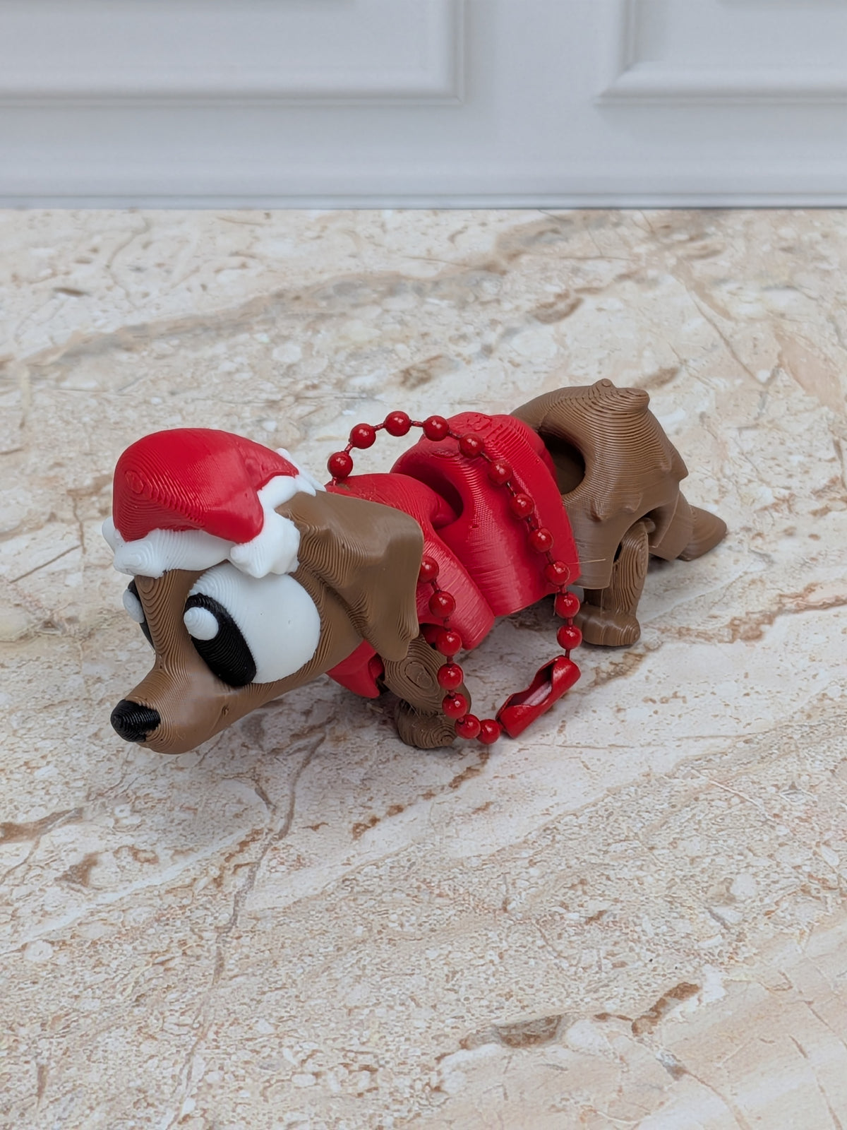 Flexi Santa Dachshund Keychain Buddy 3D Printed Articulated Weiner Dog Holiday Desk Pet