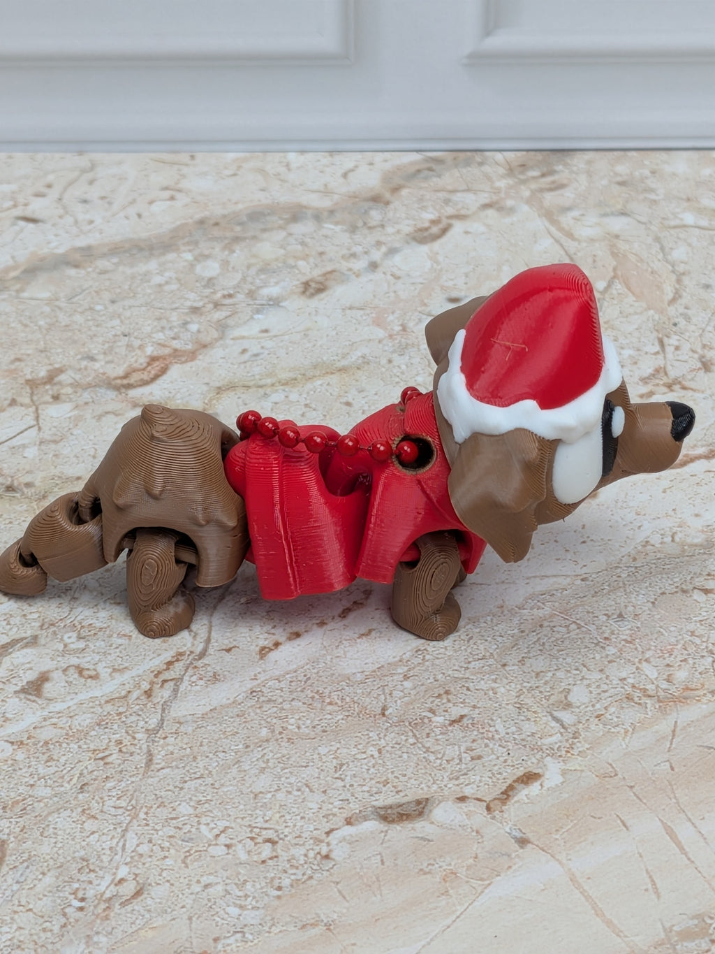 Flexi Santa Dachshund Keychain Buddy 3D Printed Articulated Weiner Dog Holiday Desk Pet