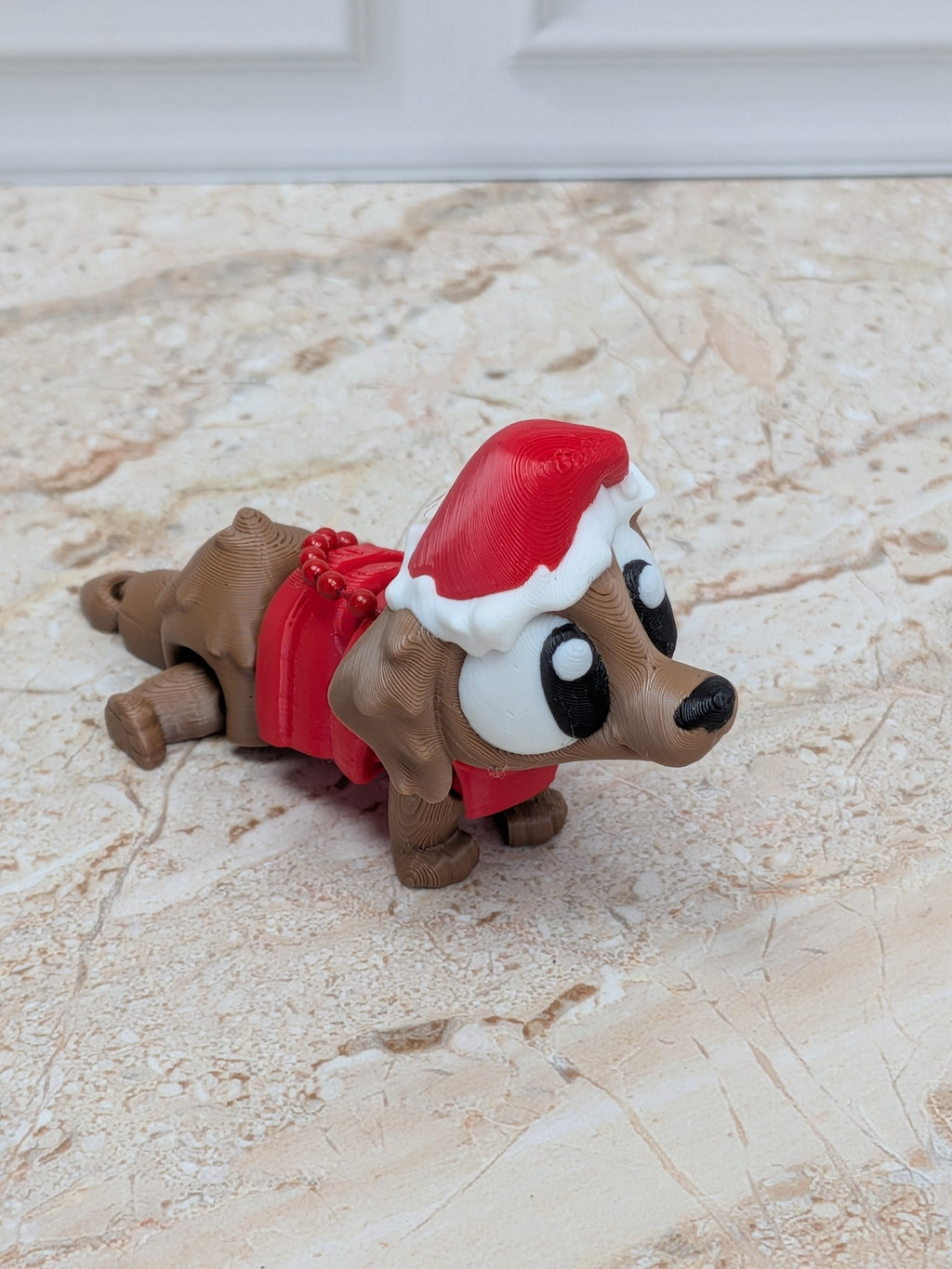 Flexi Santa Dachshund Keychain Buddy 3D Printed Articulated Weiner Dog Holiday Desk Pet