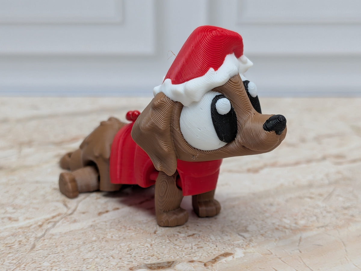 Flexi Santa Dachshund Keychain Buddy 3D Printed Articulated Weiner Dog Holiday Desk Pet