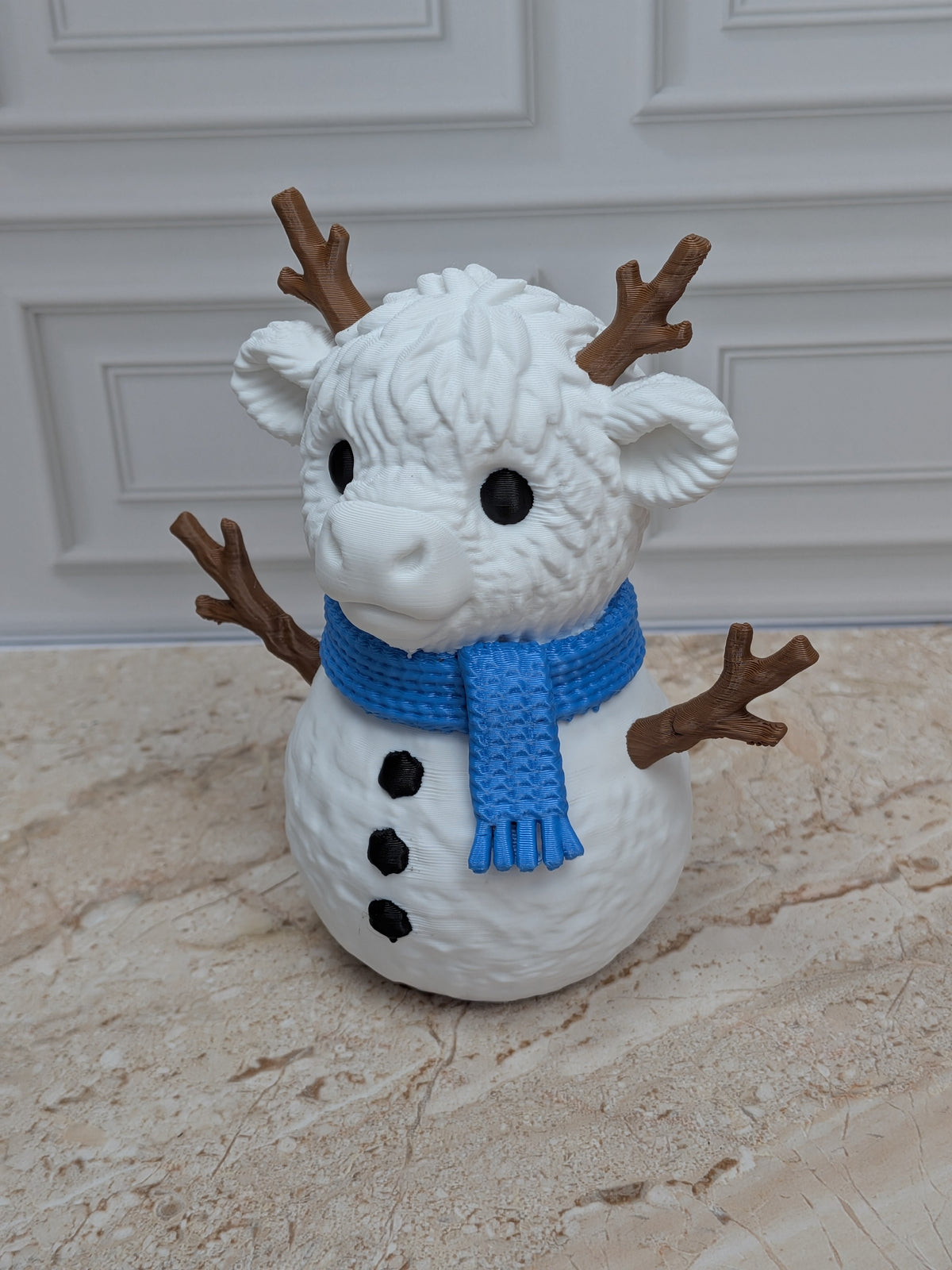 4" Snowcow Highland Cow Figurine 3D Printed Snowman Christmas Tiered Tray Decor