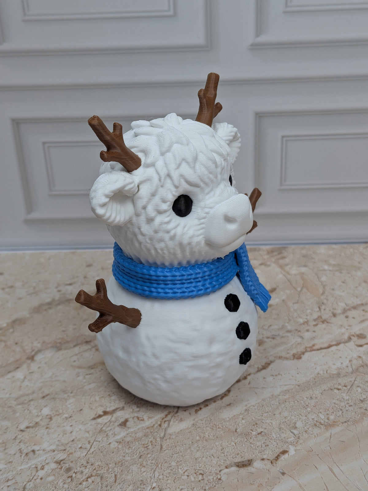 4" Snowcow Highland Cow Figurine 3D Printed Snowman Christmas Tiered Tray Decor