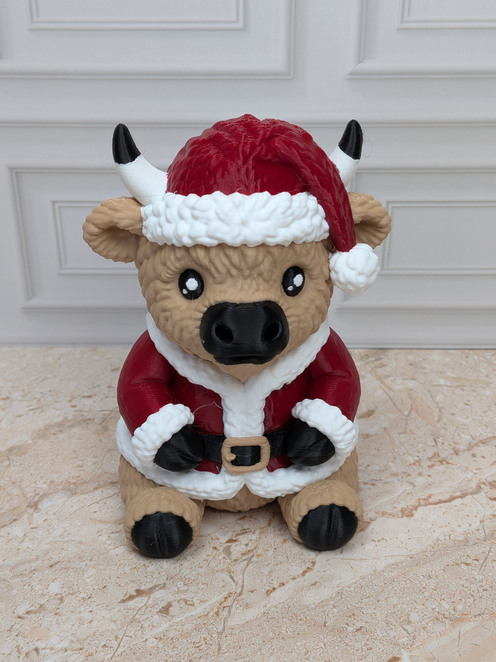 4" Santa Highland Cow Figurine 3D Printed Santa Cow Christmas Tiered Tray Decor