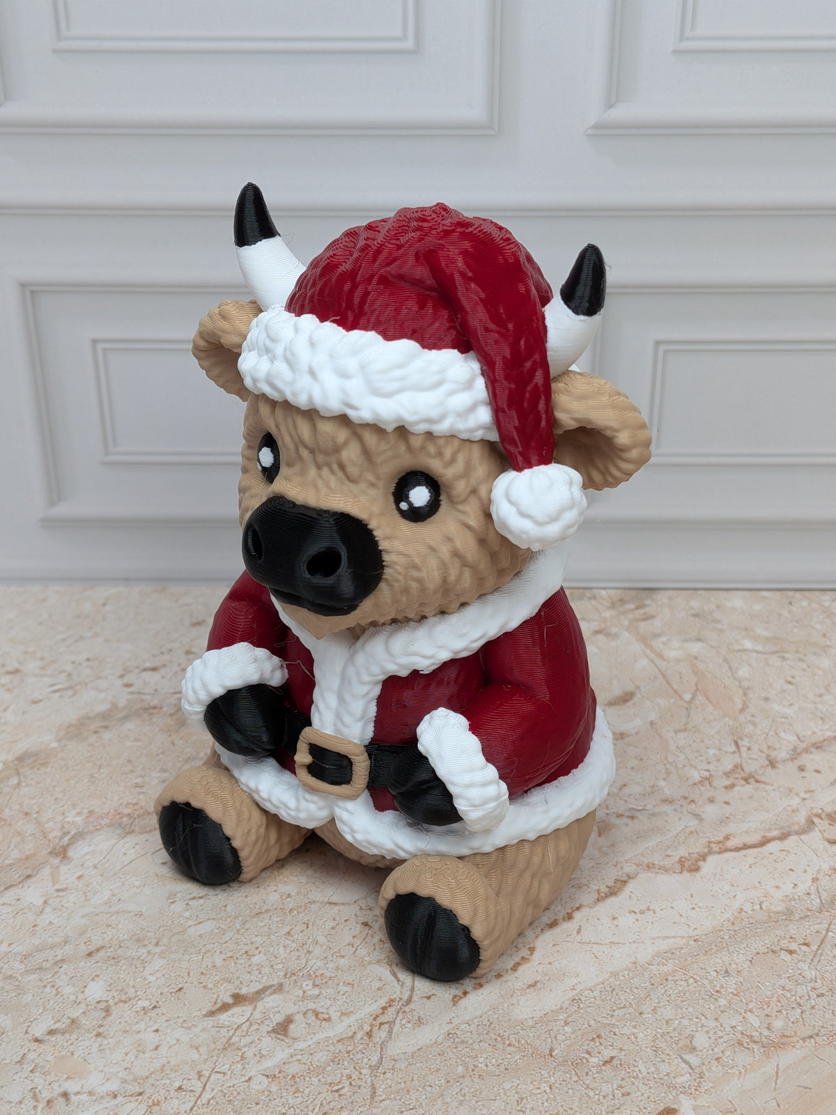 4" Santa Highland Cow Figurine 3D Printed Santa Cow Christmas Tiered Tray Decor