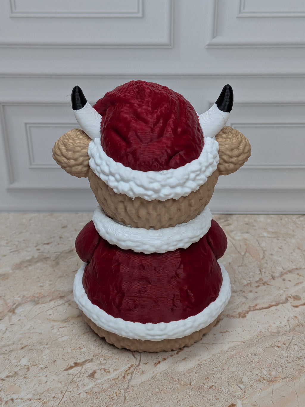 4" Santa Highland Cow Figurine 3D Printed Santa Cow Christmas Tiered Tray Decor
