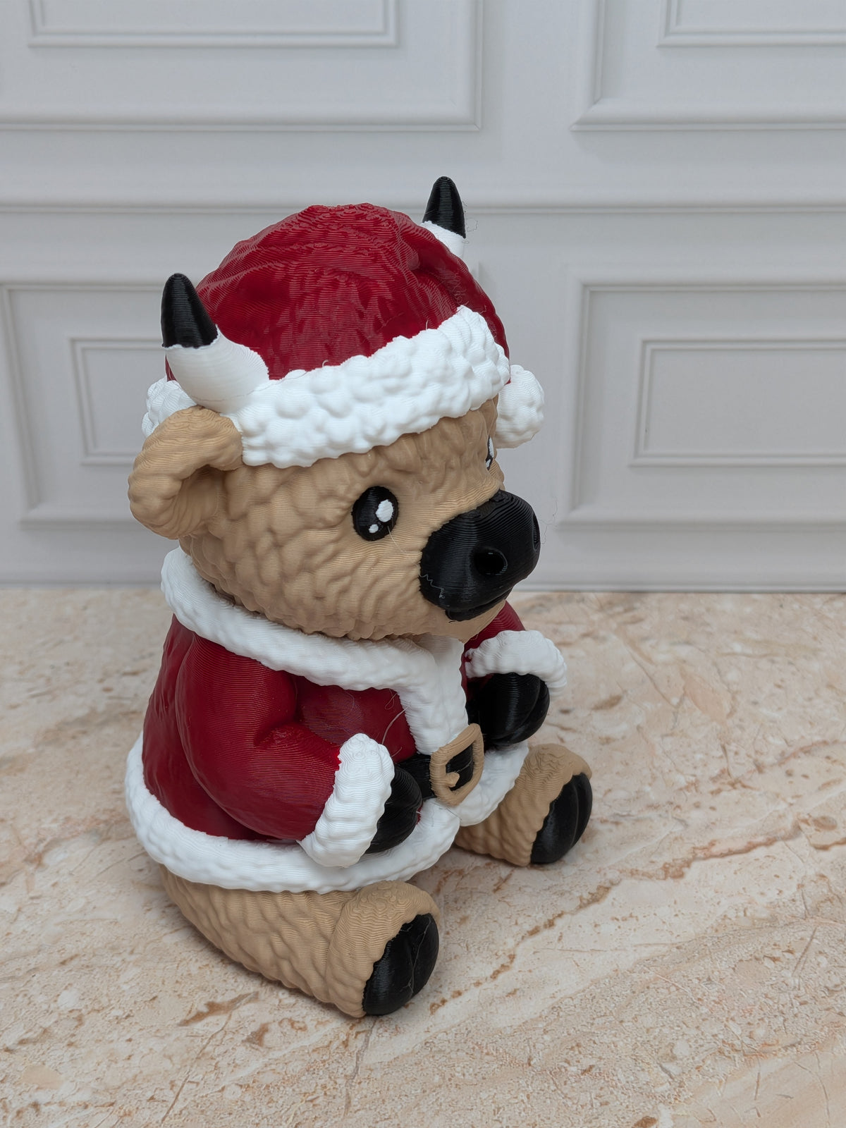 4" Santa Highland Cow Figurine 3D Printed Santa Cow Christmas Tiered Tray Decor