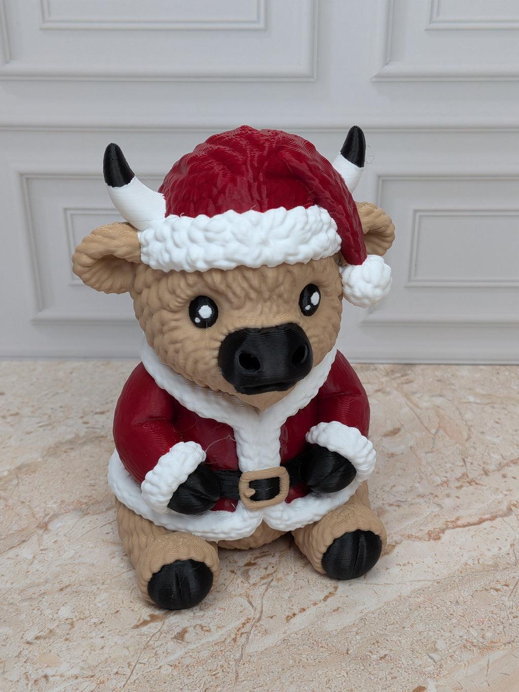 4" Santa Highland Cow Figurine 3D Printed Santa Cow Christmas Tiered Tray Decor
