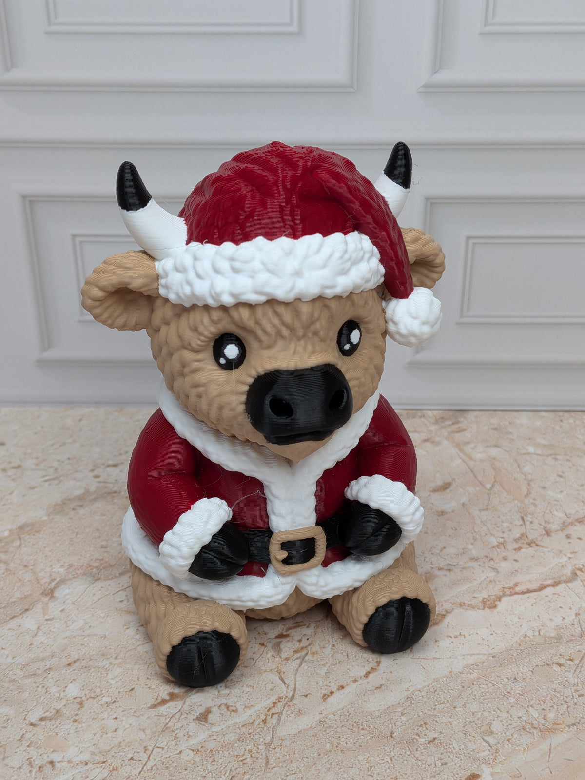4" Santa Highland Cow Figurine 3D Printed Santa Cow Christmas Tiered Tray Decor
