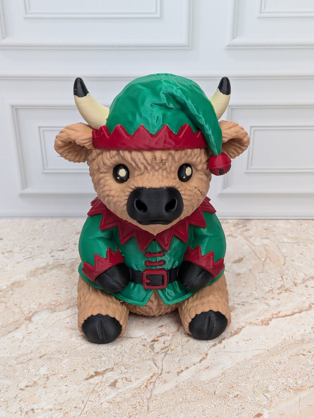 4" Elf Highland Cow Figurine 3D Printed Christmas Tiered Tray Decor