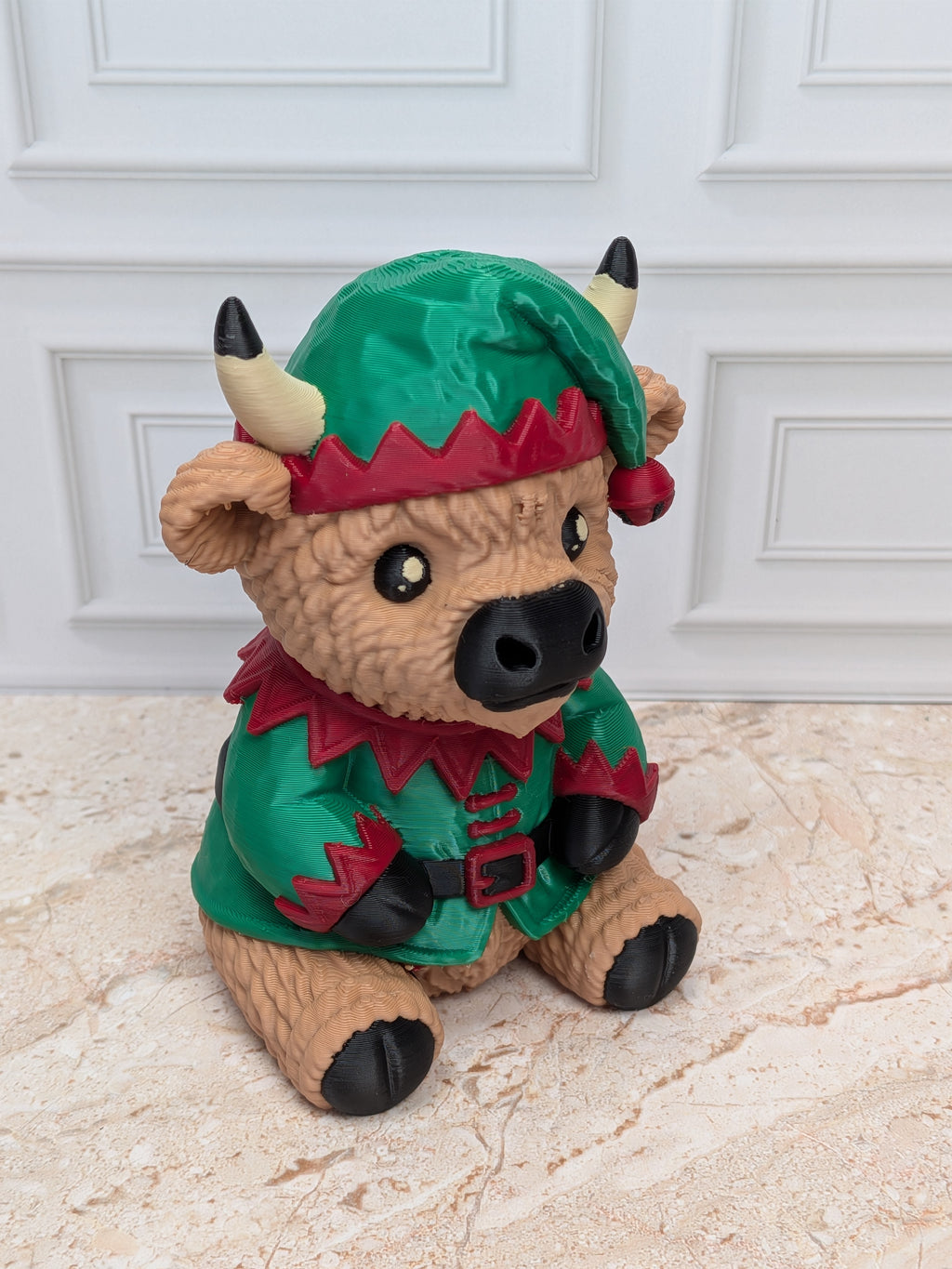 4" Elf Highland Cow Figurine 3D Printed Christmas Tiered Tray Decor