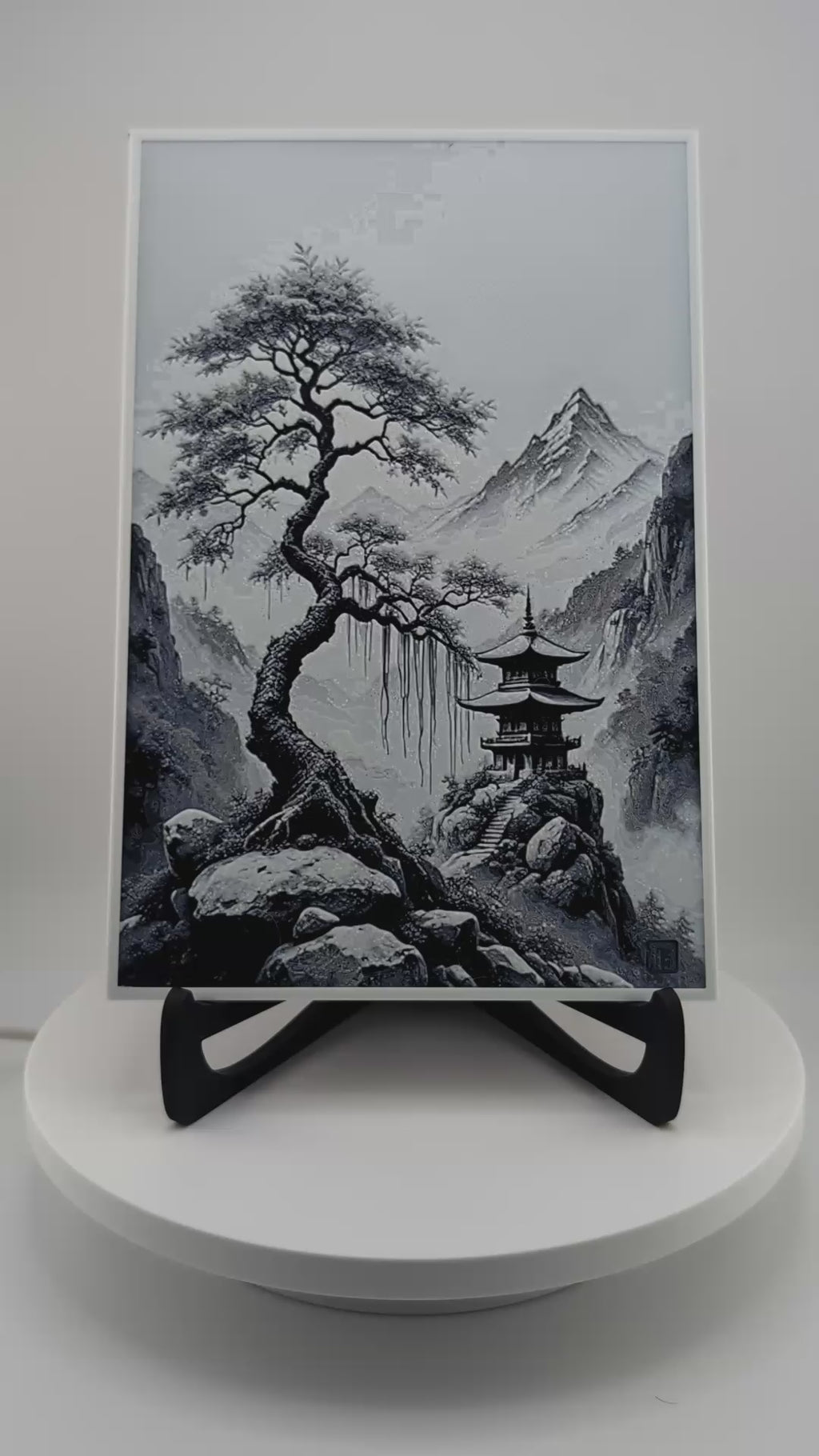 Hueforge Japanese Mountain Pass – Layered 3D Printed Grayscale Art (9.5" x 6.25")