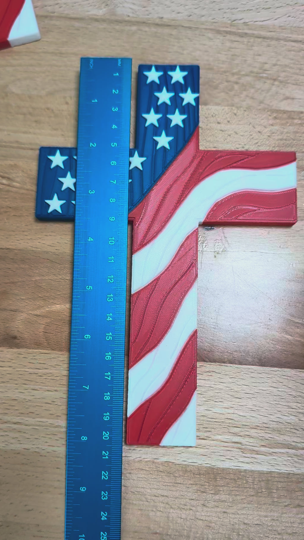 8 Inch Patriotic American Flag Christian Cross Wood Grain Wall Decor Magnet