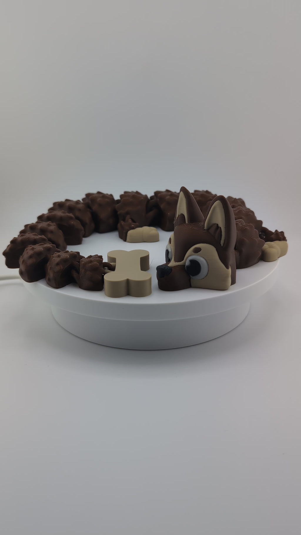 German Shepherd Inspired Flexi Dragon – Articulated Brown & Tan Fidget Toy with Dog Bone Tail